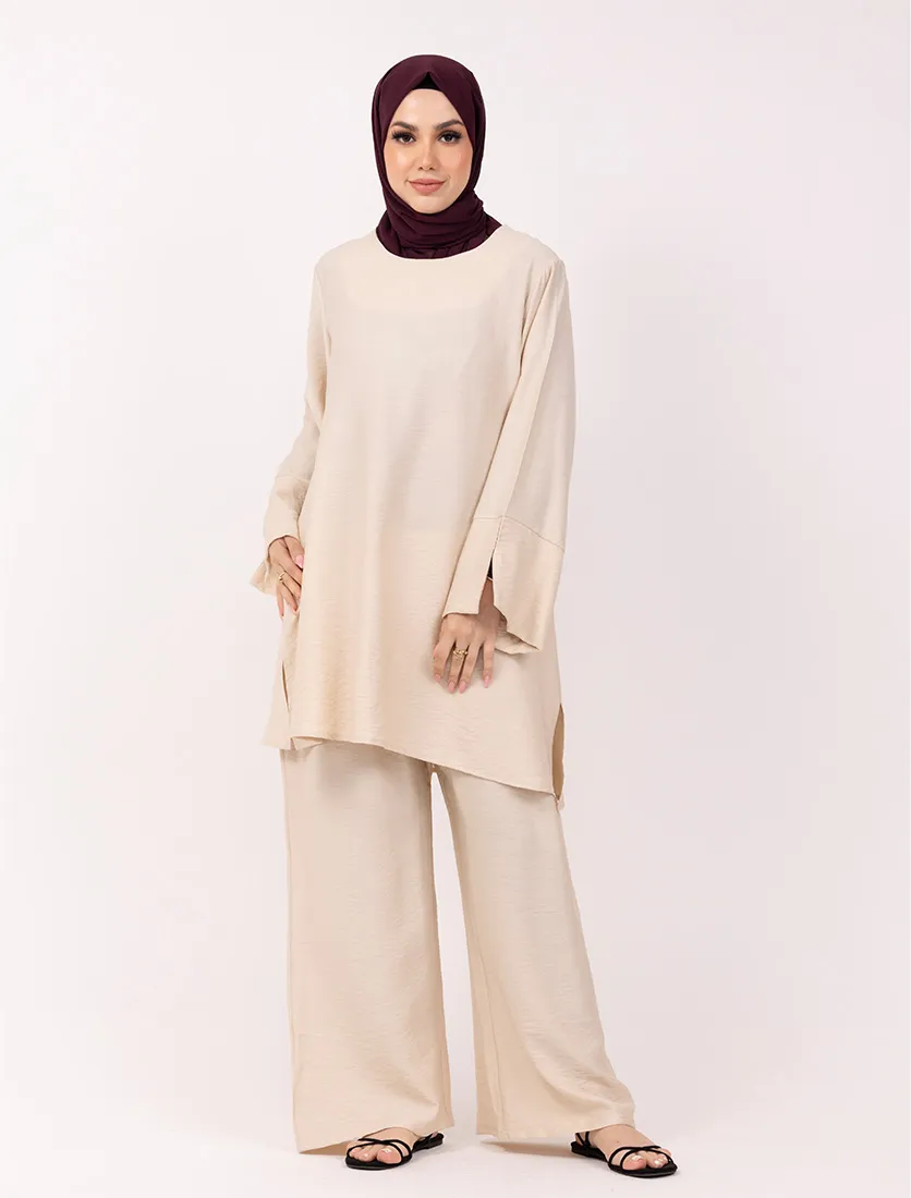 Beige Matte Weave Co Ord Set
